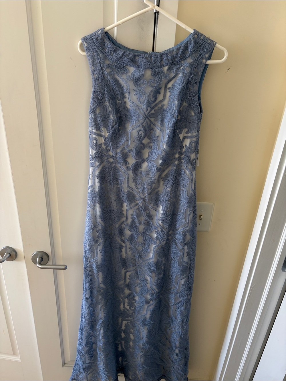Tadashi Shoji Blue Lace Overlay Maxi Gown